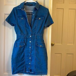 Stretchy Denim Dress with Pockets